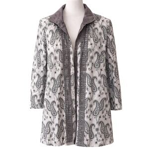 Women's Boho Cotton Open Front Jacket Lace Trim Women Size XS Lightweight